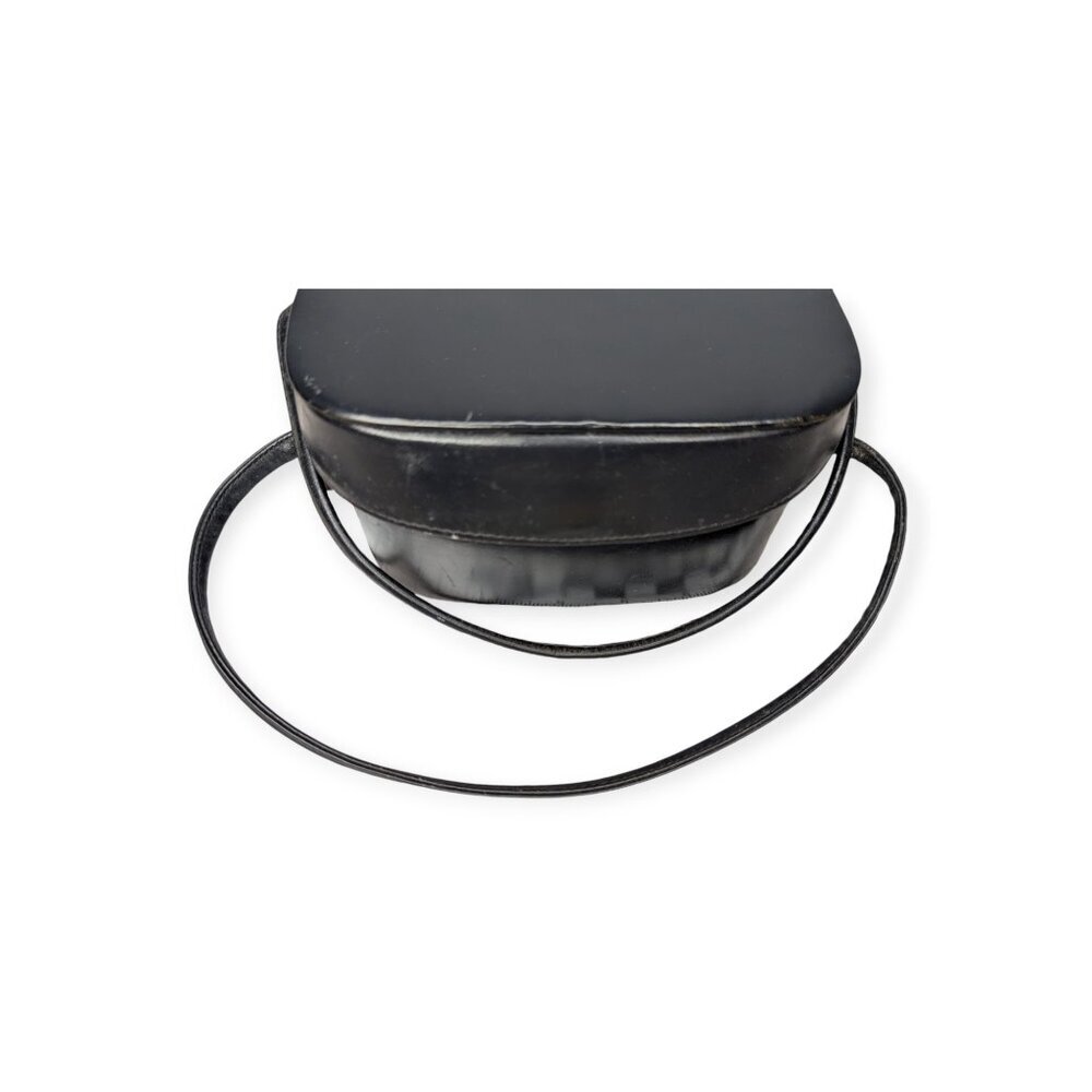 Vintage Black Leather Handbag with Double Handles Snap Closure - Picture 12 of 15